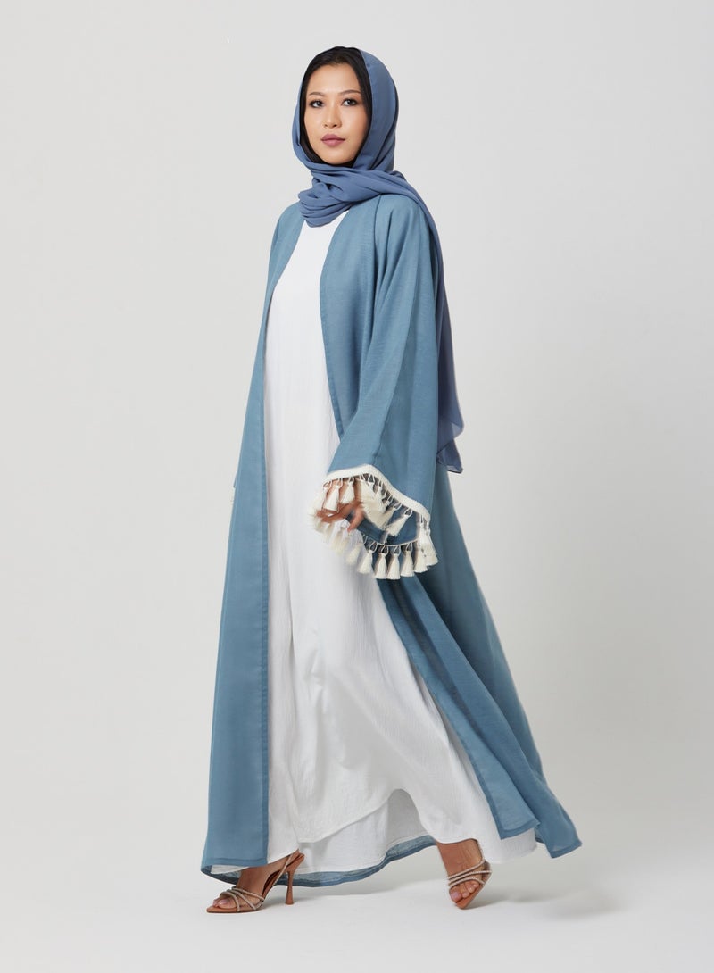 Blue Linen Tassel Abaya