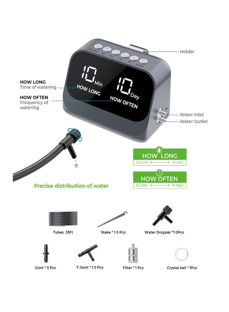 Automatic Watering System for Potted Plants, DIY Drip Irrigation Kit with Smart Timer, Waterproof LED Display & Large Capacity Battery, Precise Distribution of Water