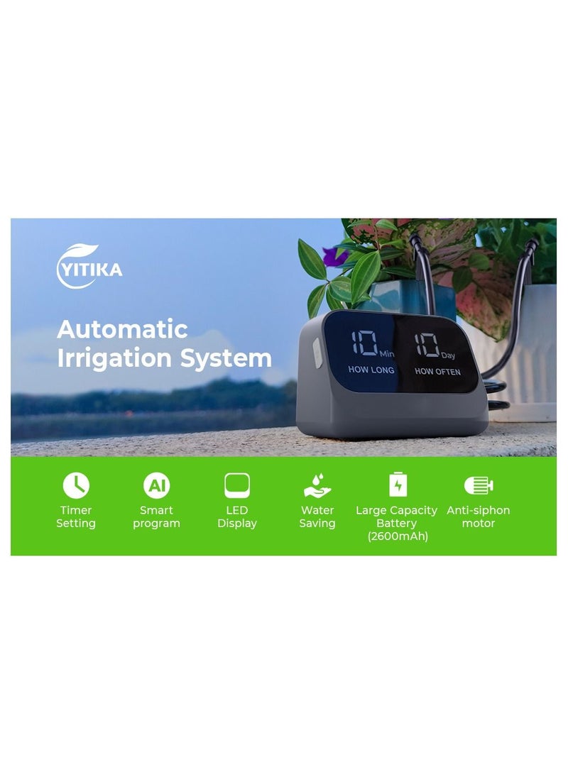 Automatic Watering System for Potted Plants, DIY Drip Irrigation Kit with Smart Timer, Waterproof LED Display & Large Capacity Battery, Precise Distribution of Water