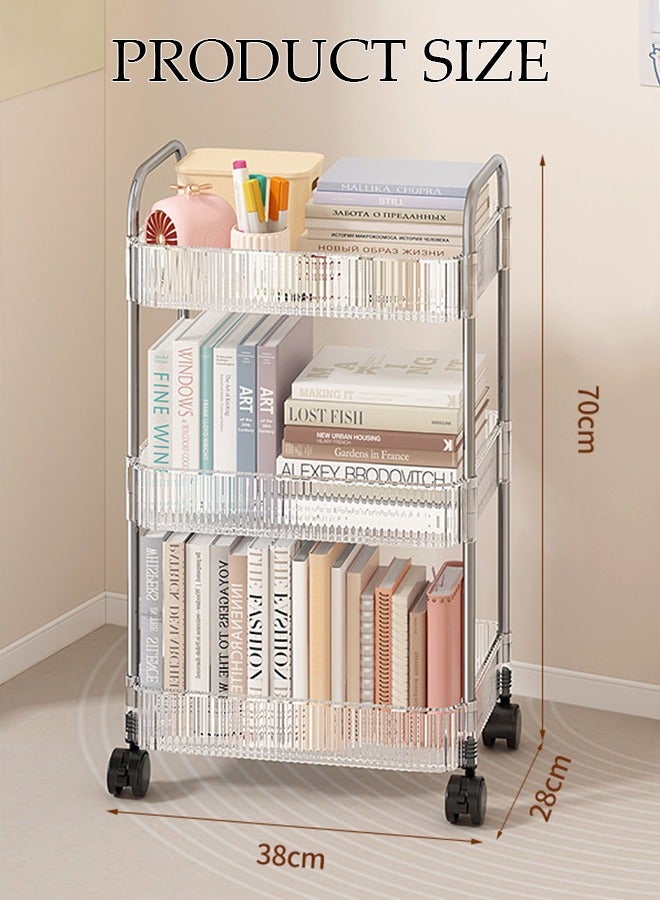 3 Tier Clear Rolling Utility Cart Organizer, Multipurpose Mobile Organizer Storage Shelves Trolley Kitchen, Bedroom, Bathroom, Office, Laundry Room