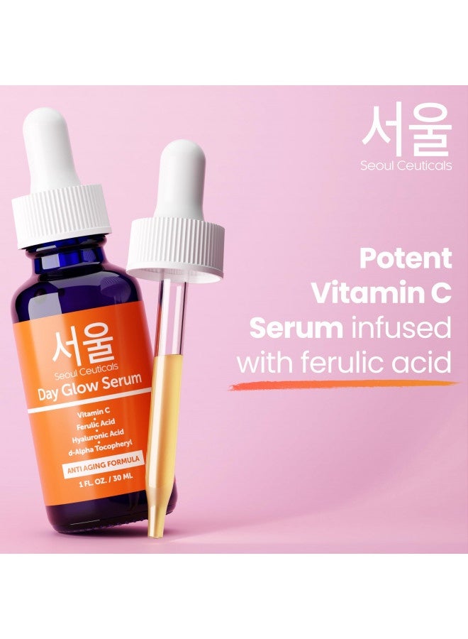 Seoulceuticals Korean Skin Care Beauty - 20% Vitamin C Hyaluronic Acid Serum + Ce Ferulic Acid Provides Potent Anti Aging, Anti Wrinkle 1Oz