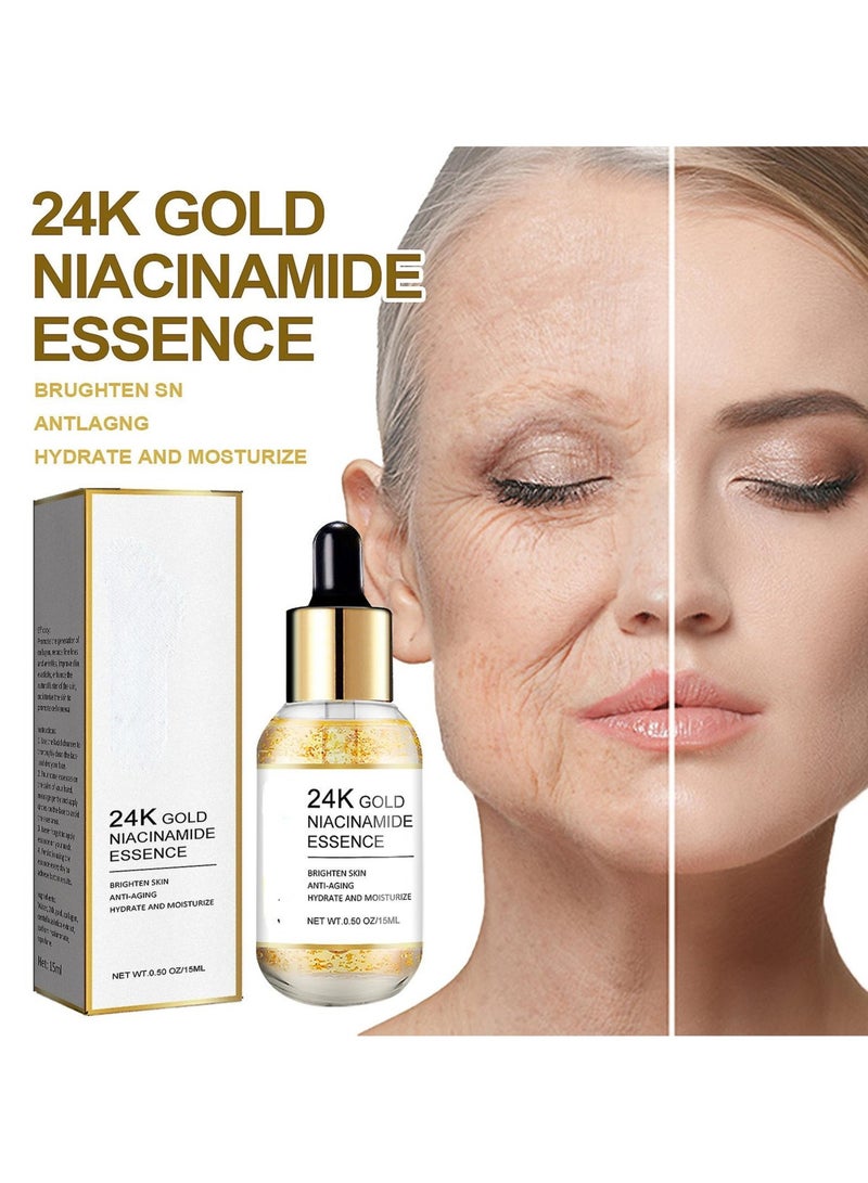 24K Gold Collagen Boost Serum,24k Pure Gold Foil Essence Serum,Facial Serum Anti Aging,for All Skin Type