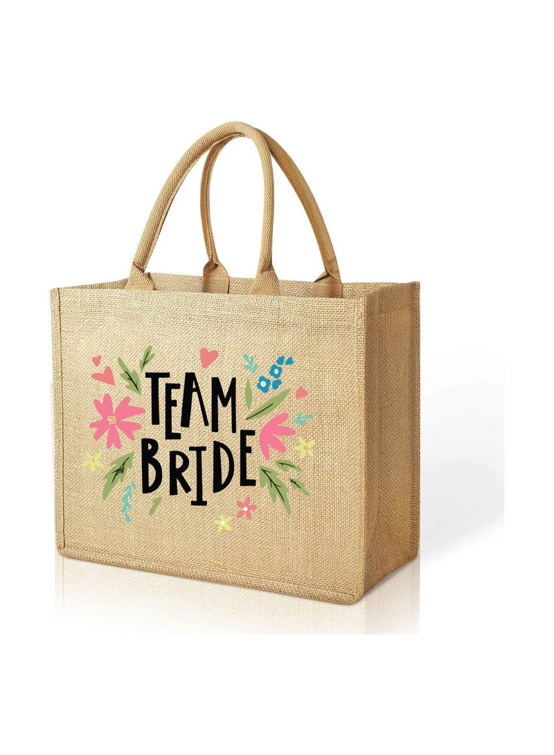 Team Bride Jute Totes - Eco-Friendly Gifts for Every Team Member - Bridesmaids Besties - Weddings and Bridal Showers Jute Bag