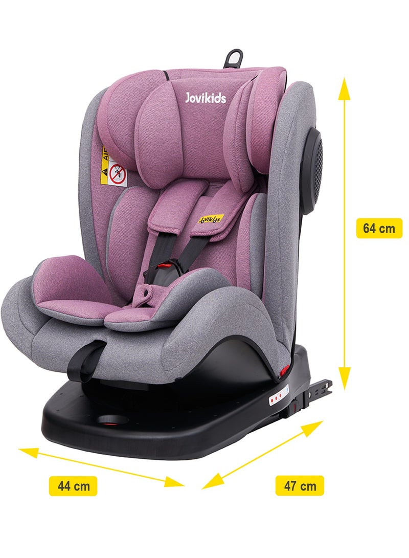 Jovikids Angela Safety Baby Car Seat with Isofix and Top Tether, 360 Degree Swivel Child Seat, Rotating Carseat for Group 0/1/2/3, 0-12 Years Old, ECE R44/04, Pink