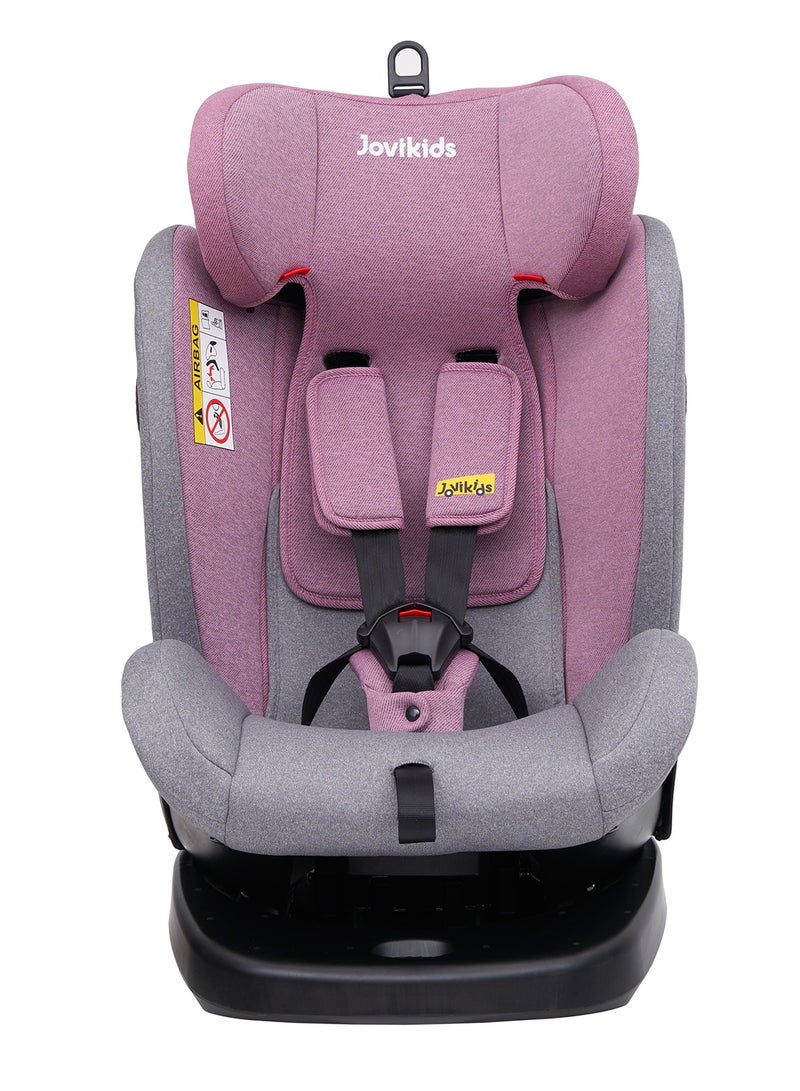 Jovikids Angela Safety Baby Car Seat with Isofix and Top Tether, 360 Degree Swivel Child Seat, Rotating Carseat for Group 0/1/2/3, 0-12 Years Old, ECE R44/04, Pink