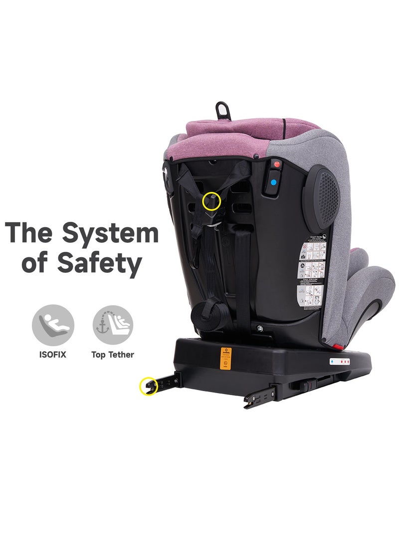 Jovikids Angela Safety Baby Car Seat with Isofix and Top Tether, 360 Degree Swivel Child Seat, Rotating Carseat for Group 0/1/2/3, 0-12 Years Old, ECE R44/04, Pink