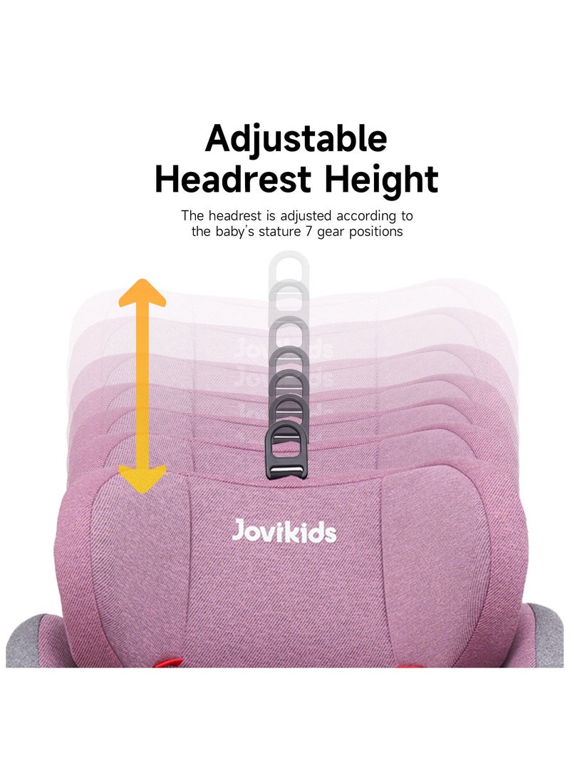 Jovikids Angela Safety Baby Car Seat with Isofix and Top Tether, 360 Degree Swivel Child Seat, Rotating Carseat for Group 0/1/2/3, 0-12 Years Old, ECE R44/04, Pink