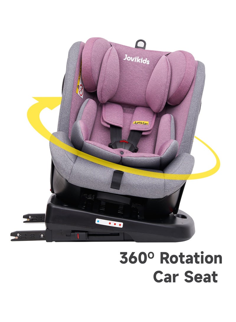 Jovikids Angela Safety Baby Car Seat with Isofix and Top Tether, 360 Degree Swivel Child Seat, Rotating Carseat for Group 0/1/2/3, 0-12 Years Old, ECE R44/04, Pink