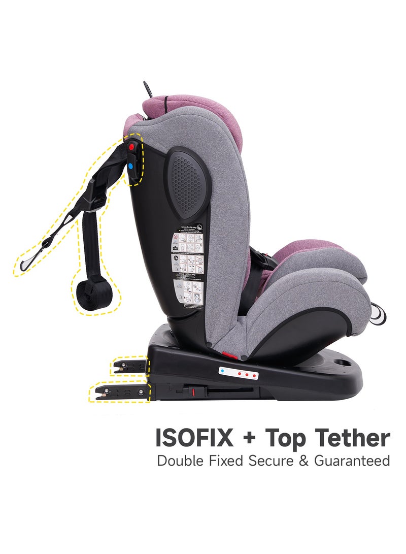 Jovikids Angela Safety Baby Car Seat with Isofix and Top Tether, 360 Degree Swivel Child Seat, Rotating Carseat for Group 0/1/2/3, 0-12 Years Old, ECE R44/04, Pink