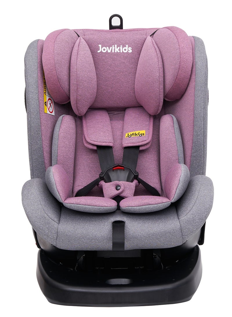 Jovikids Angela Safety Baby Car Seat with Isofix and Top Tether, 360 Degree Swivel Child Seat, Rotating Carseat for Group 0/1/2/3, 0-12 Years Old, ECE R44/04, Pink
