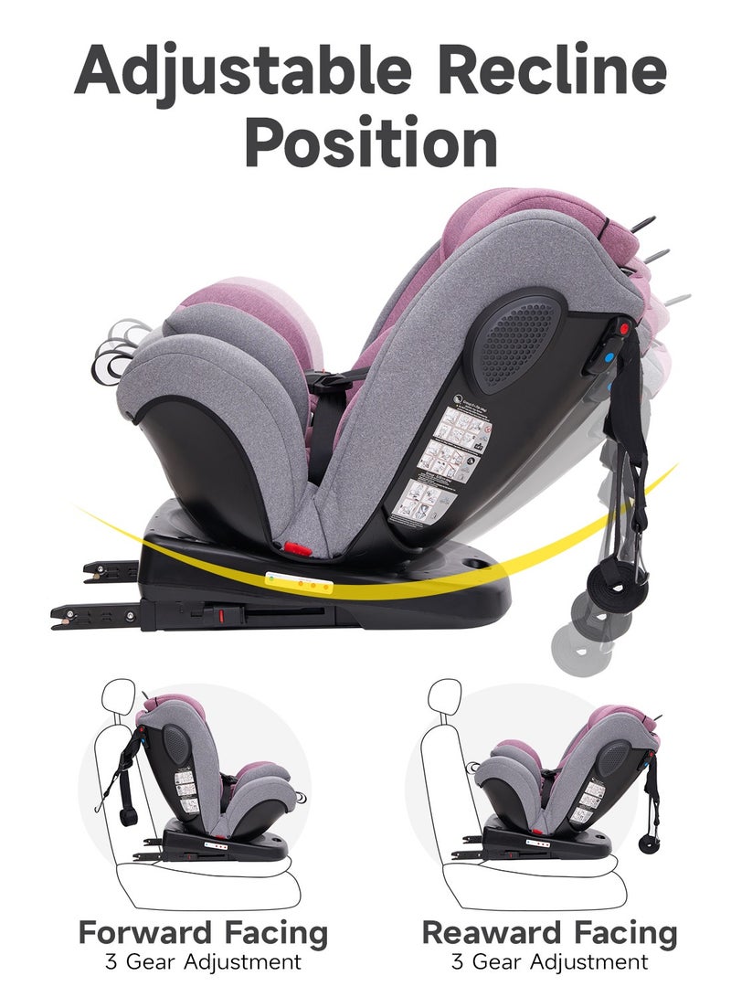 Jovikids Angela Safety Baby Car Seat with Isofix and Top Tether, 360 Degree Swivel Child Seat, Rotating Carseat for Group 0/1/2/3, 0-12 Years Old, ECE R44/04, Pink