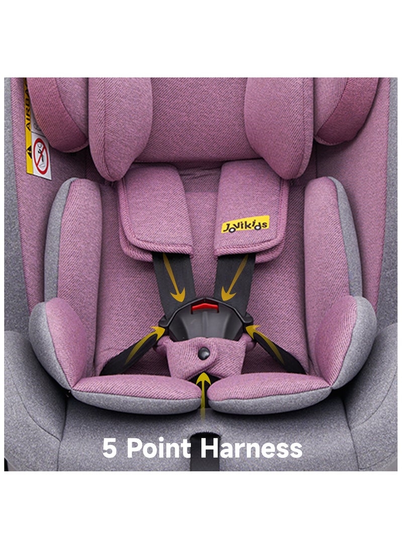 Jovikids Angela Safety Baby Car Seat with Isofix and Top Tether, 360 Degree Swivel Child Seat, Rotating Carseat for Group 0/1/2/3, 0-12 Years Old, ECE R44/04, Pink