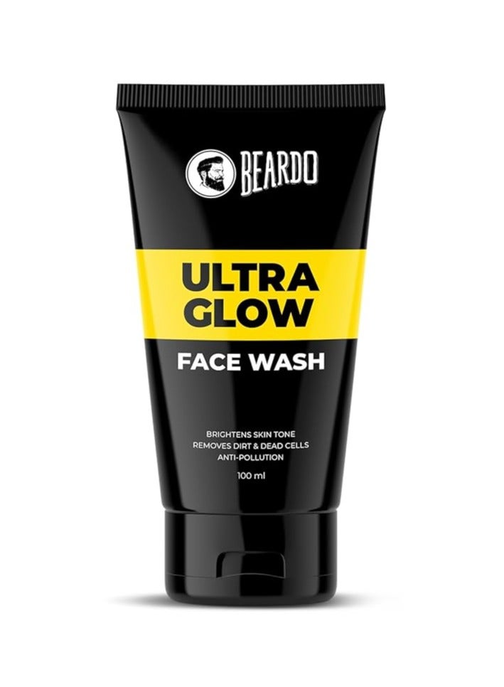 Beardo Ultraglow Face Wash for Men, 100ml | Aloe Vera Facewash that Enhances & Balances Skin Tone | Glowing & Radiant Cleanser for face with Menthol & White Lily