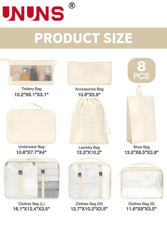 Packing Cubes,8 Pack Travel Luggage Organizers Storage Bags For Travel,Various Sizes Packing Cubes For Suitcases,Travel Accessories Essentials,Light Travel Cubes For Carry On Suitcases,Beige