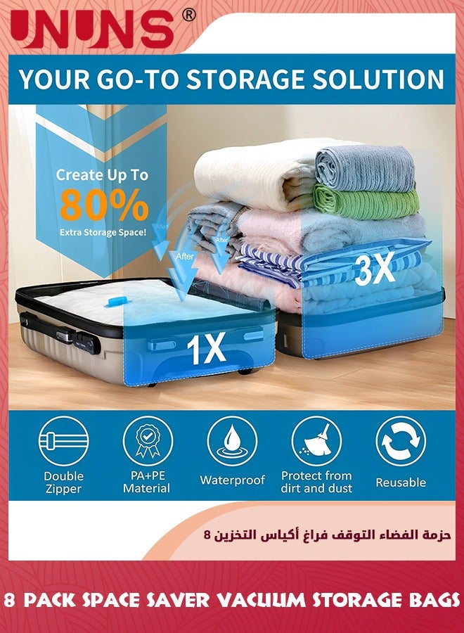 Vacuum Storage Bags 8 Jumbo Pack,4 Different Sizes Vacuum Seal Bag With Free Hand Pump,Large Space Saver Compression Storage Bag,Vacuum Seal Bags For Clothes Comforters Blanket Pillows Bedding