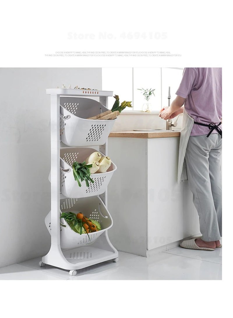 Three Tier Kitchen mobile vegetable stand, multi-tier fruit and condiment storage rack, portable organizer, efficient space Laundry Basket with Wheels  Movable PP Plastic