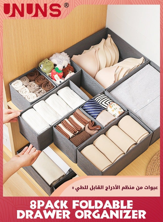 Drawer Organizer Clothes,8 Pack Underwear Drawer Organizer, Foldable Closet Organizers And Storage Dresser Drawer Dividers For Clothes,Socks,Scarves,Ties (Gray)