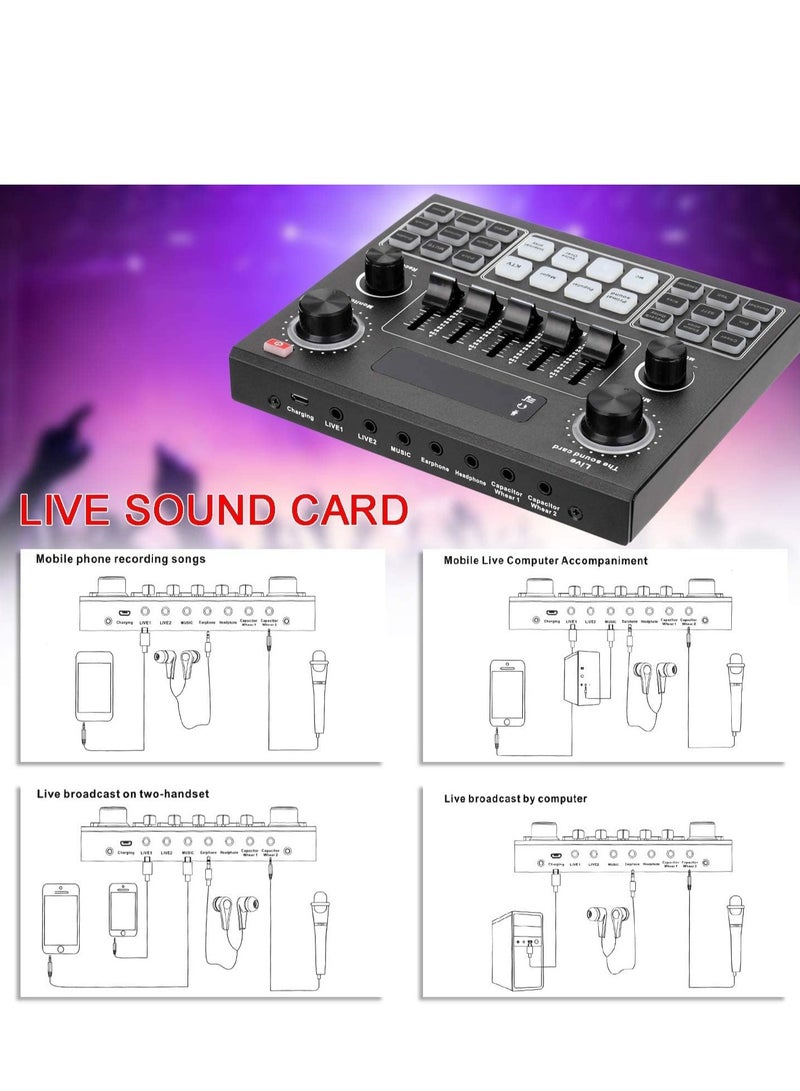 Multifunctional Live V9 Sound Card and BM800 Suspension Microphone Kit Broadcasting Condenser Microphone Set Intelligent Webcast Live Sound Card for Computers and Mobile