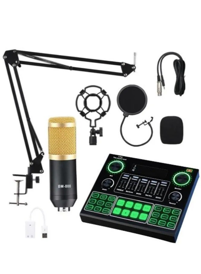 Multifunctional Live V9 Sound Card and BM800 Suspension Microphone Kit Broadcasting Condenser Microphone Set Intelligent Webcast Live Sound Card for Computers and Mobile