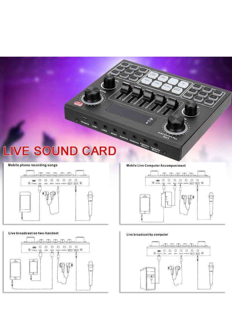 Multifunctional Live V9 Sound Card and BM800 Suspension Microphone Kit Broadcasting Condenser Microphone Set Intelligent Webcast Live Sound Card for Computers and Mobile