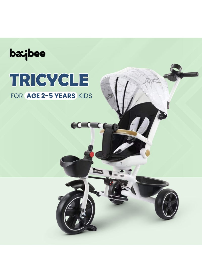 Baybee Tricycle for Kids Baby Cycle with Parental Push Handle, Canopy, 360 Degree Swivel Seat & Cup Holder  Kids cycle Baby Cycle for Kids 1 to 5 Years Boys Girls White