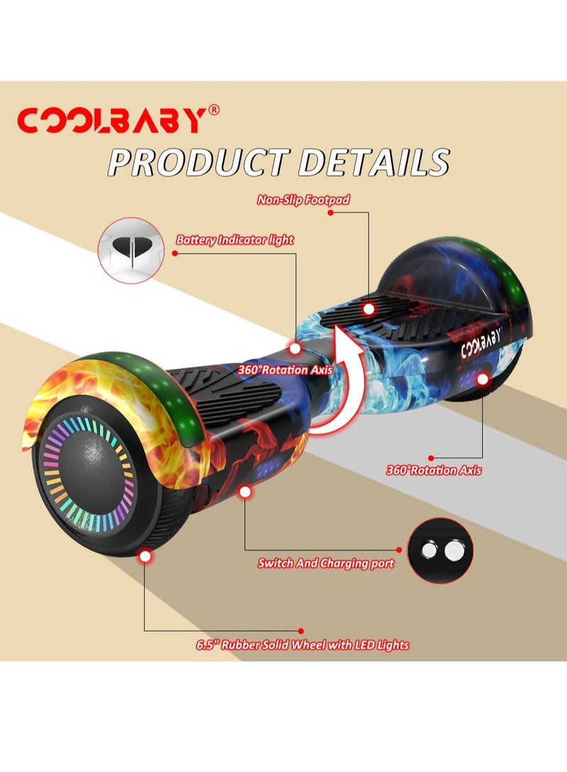 6.5inch Smart Electric Scooter 2 Wheels Self Balancing Scooter Lithium Battery Hoverboard Balance Scooter Bluetooth with Led Lights.