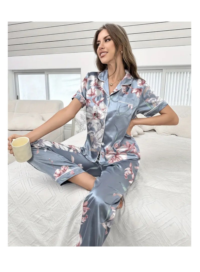 Women 2 Pieces Premium Satin Pyjama Set Ladies Sleepwear