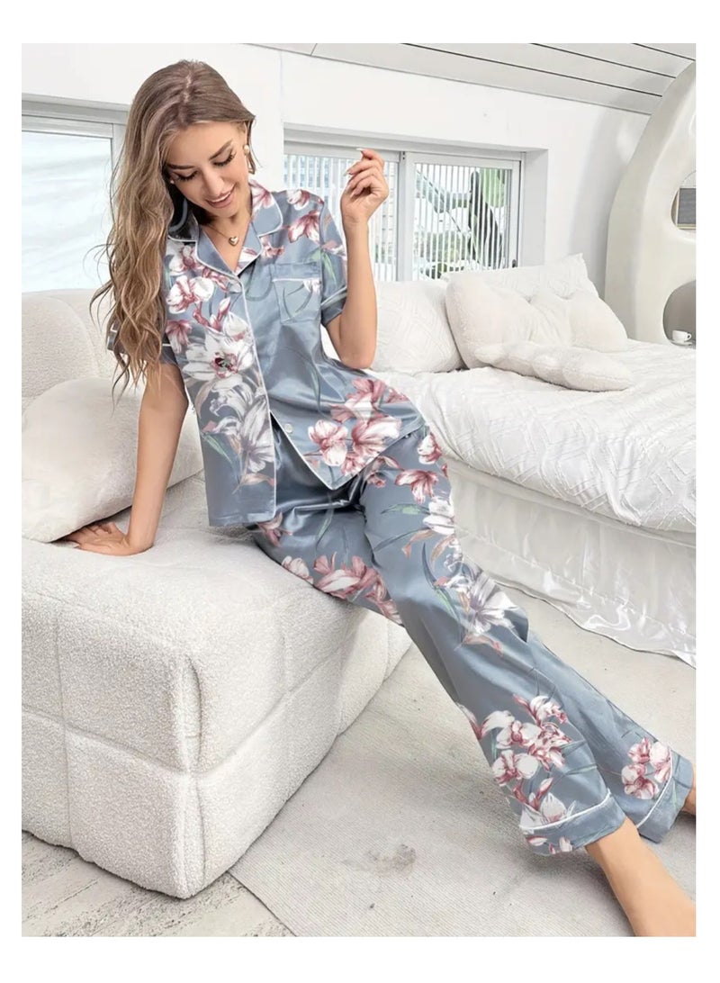 Women 2 Pieces Premium Satin Pyjama Set Ladies Sleepwear