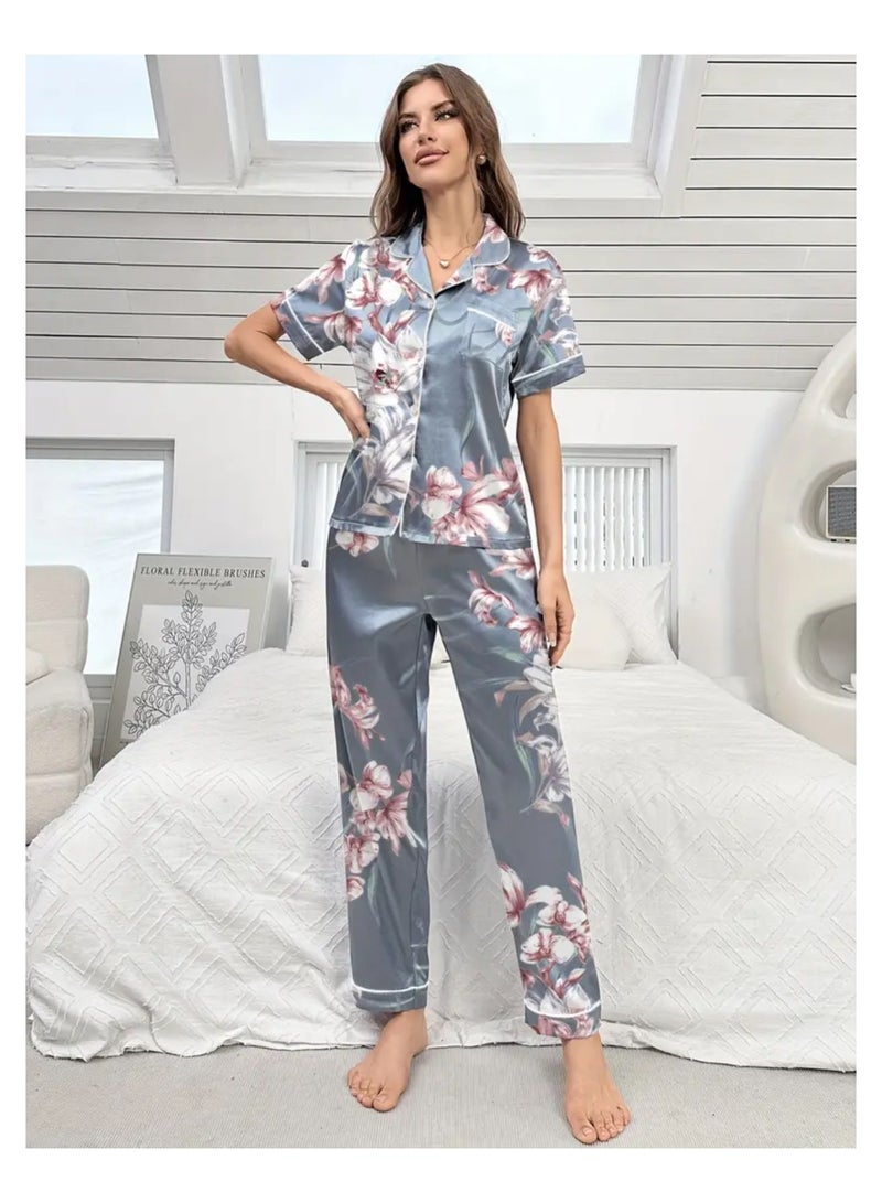 Women 2 Pieces Premium Satin Pyjama Set Ladies Sleepwear