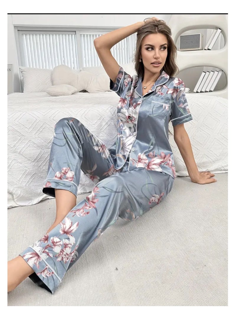 Women 2 Pieces Premium Satin Pyjama Set Ladies Sleepwear