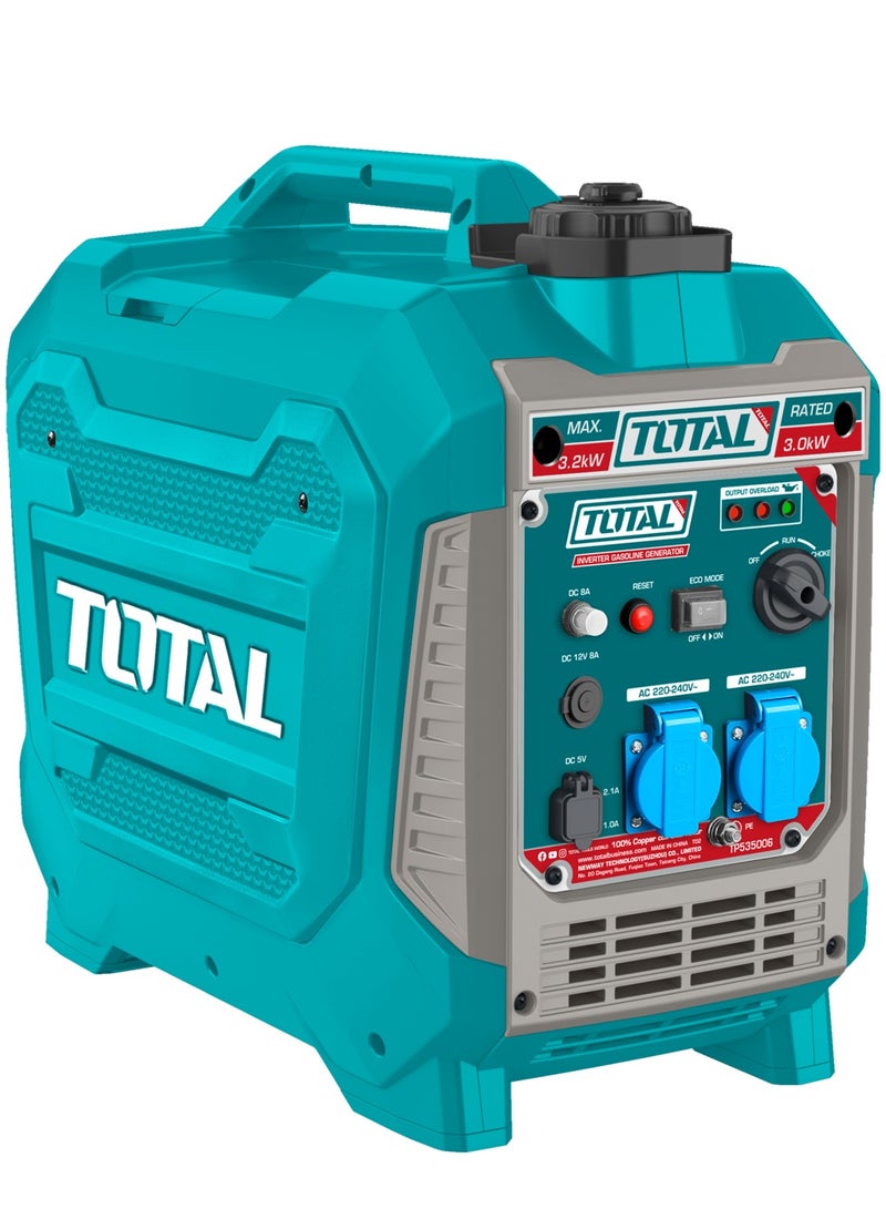 Super Total Silent 3.2kW Inverter Portable Gasoline Generator - Ultra-Quiet, Ideal Power for Camping, Outdoor Activities, and Home Use| air-cooled system, 6-Hour Runtime, Multiple Outlets, Lightweight Design