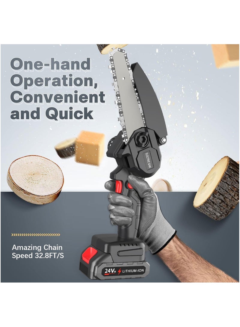 24V Mini Cordless Chainsaw, Portable Electric Pruning Handheld  Chain Saws With 1 Battery 1 Chain, Wood Cutter Pruning For Tree Branches, Courtyard, Woodworking Garden Tools- Black