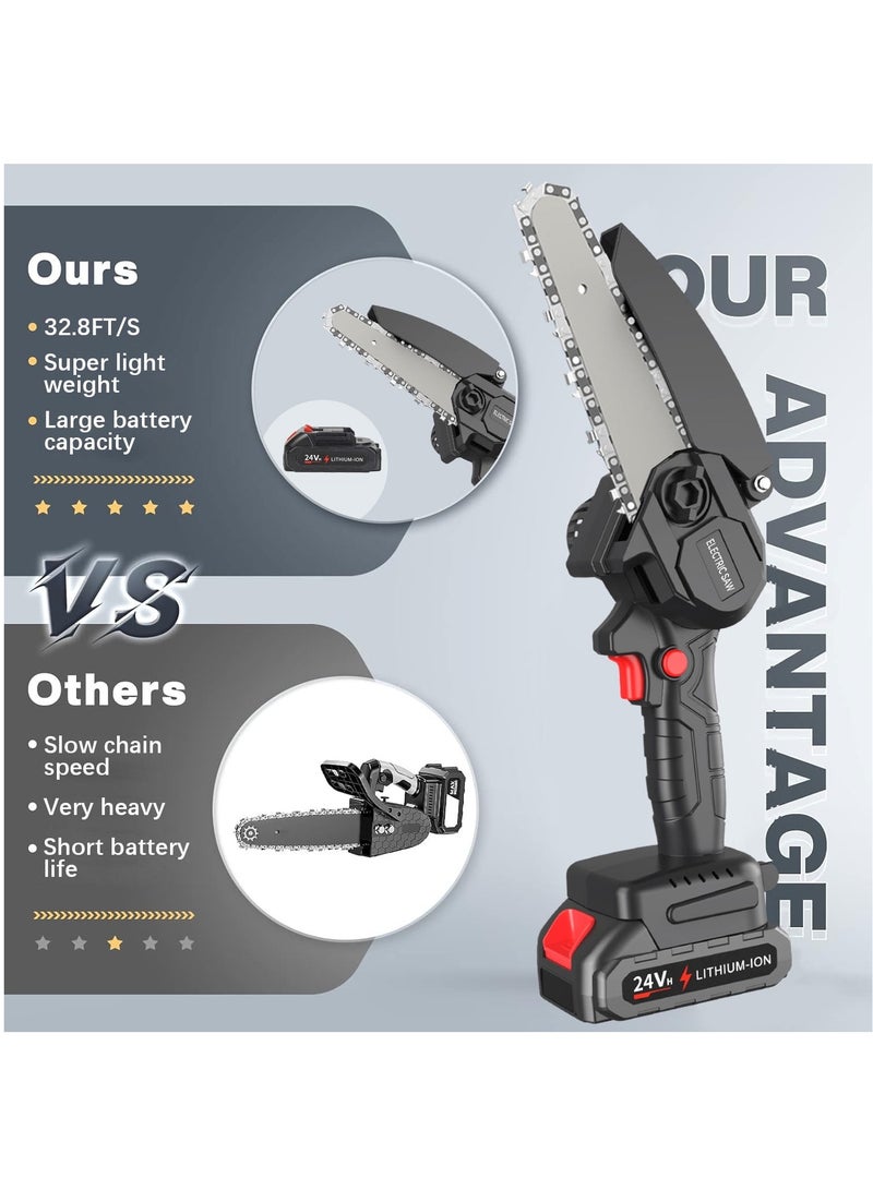24V Mini Cordless Chainsaw, Portable Electric Pruning Handheld  Chain Saws With 1 Battery 1 Chain, Wood Cutter Pruning For Tree Branches, Courtyard, Woodworking Garden Tools- Black