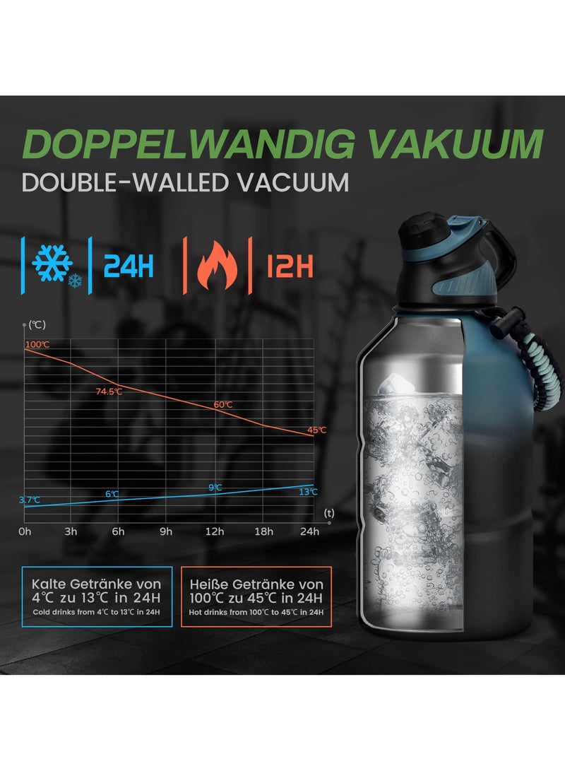 Fjbottle Stainless Steel Water Bottle 1.9L Double-Walled with Magnetic Lid, BPA Free Vacuum Insulated Water Bottle, Big Metal Drinking Bottle Large Capacity Jug Leak-Proof for Sports, Camping, Gym