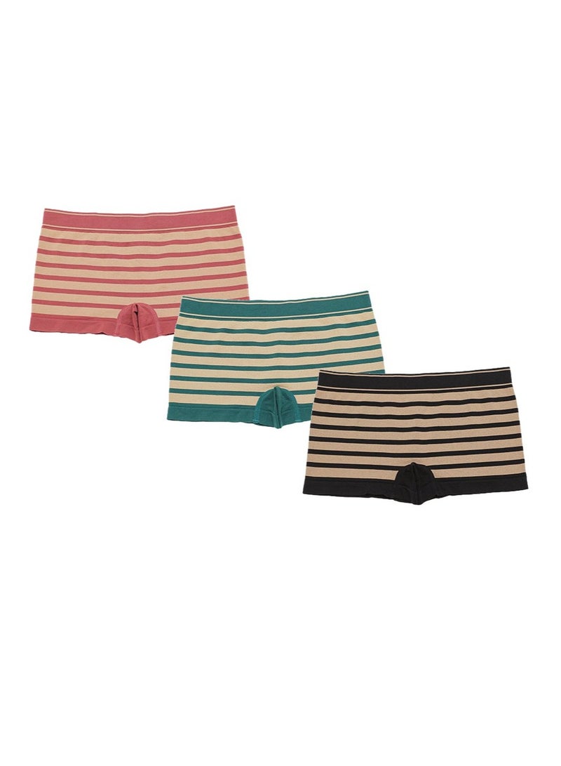 Women's Striped Seamless Boyshorts (Pack of 3) in Assorted Colors