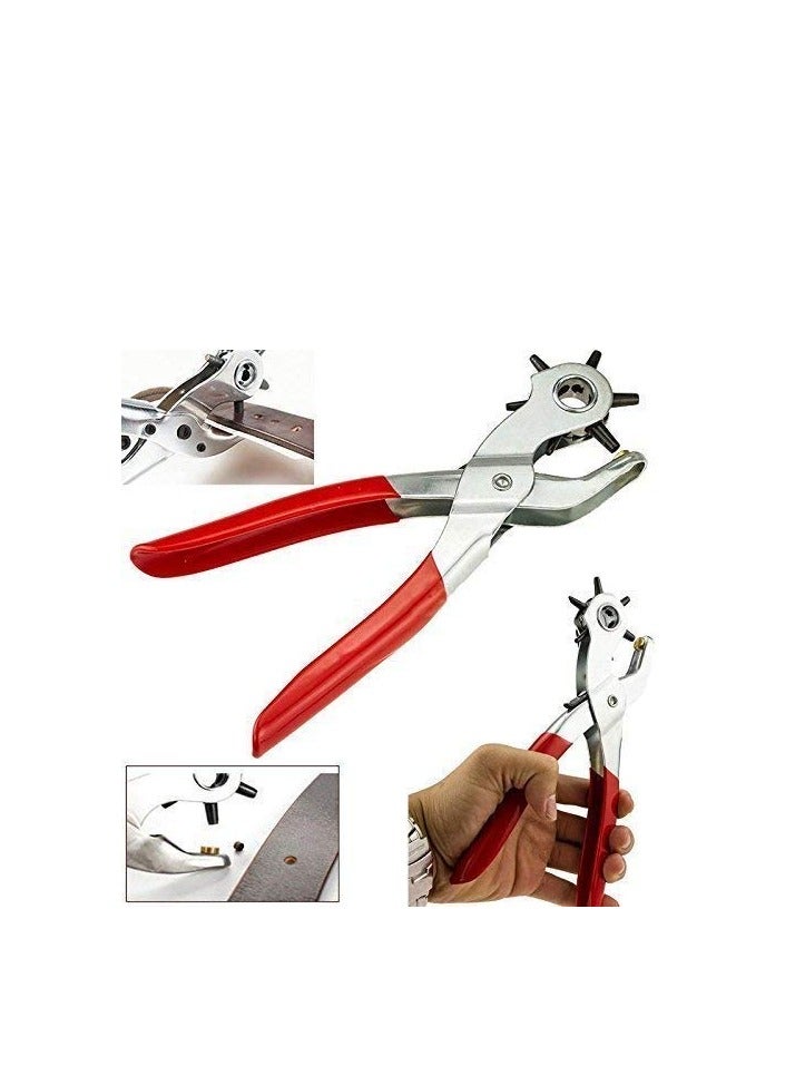 Heavy Duty Revolving Leather Hole Punch, Eyelet Plier Puncher with 6 Sizes for DIY Home or Craft Projects Belt, Saddle, Tack, Watch Strap, Shoe, Fabric etc