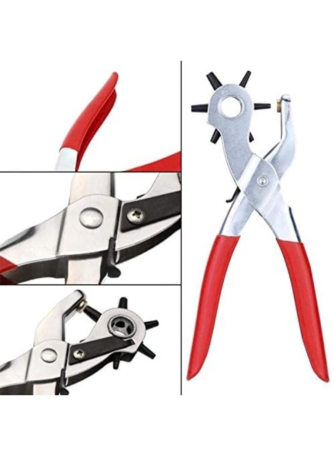 Heavy Duty Revolving Leather Hole Punch, Eyelet Plier Puncher with 6 Sizes for DIY Home or Craft Projects Belt, Saddle, Tack, Watch Strap, Shoe, Fabric etc