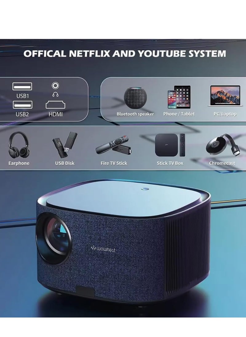 Smart Video Projector Native 1080P 4K Supported 450 ANSI Movie Projector with WiFi & Bluetooth Linux Web OS system Home theater Outdoor Projector WP91 Black