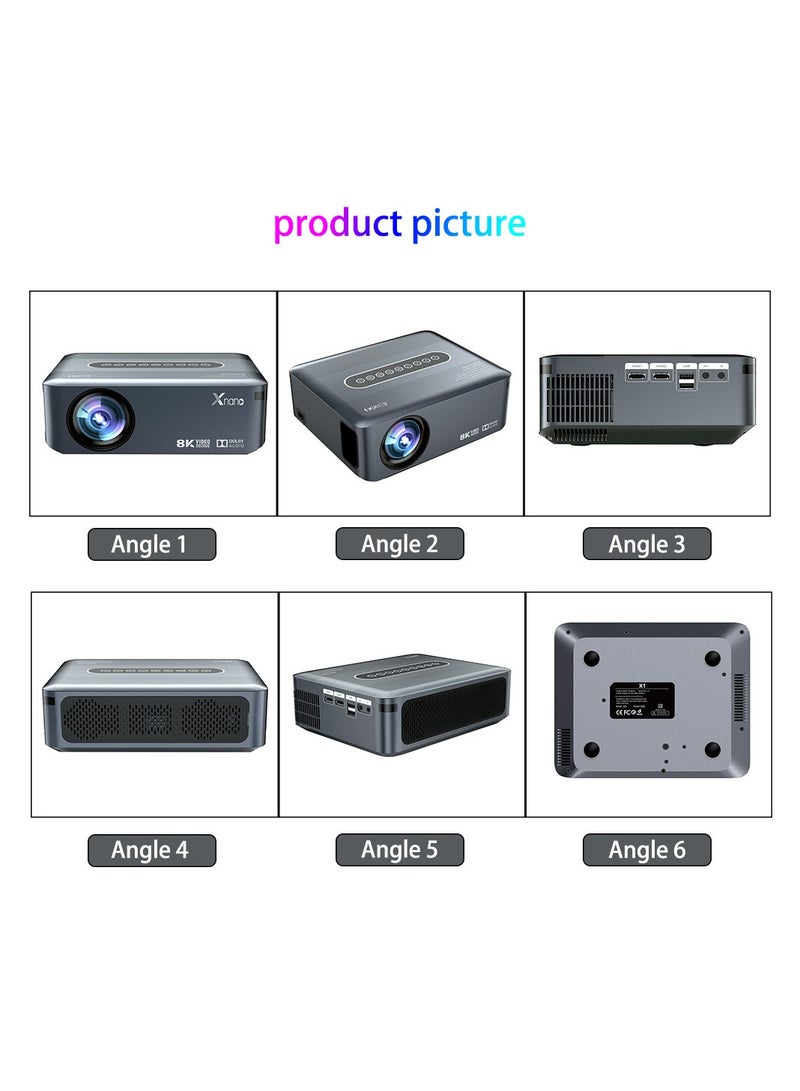 Classic Projector Portable Smart Projector 1080P Ultra Full HD 8K AI Intelligence Wireless Bluetooth Projector 12000 Lumens Dual Band WiFi Grey