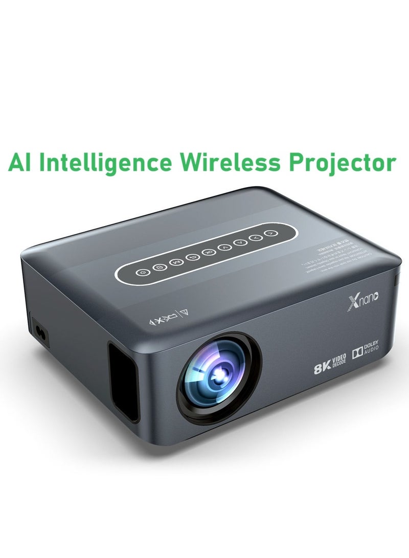 Classic Projector Portable Smart Projector 1080P Ultra Full HD 8K AI Intelligence Wireless Bluetooth Projector 12000 Lumens Dual Band WiFi Grey