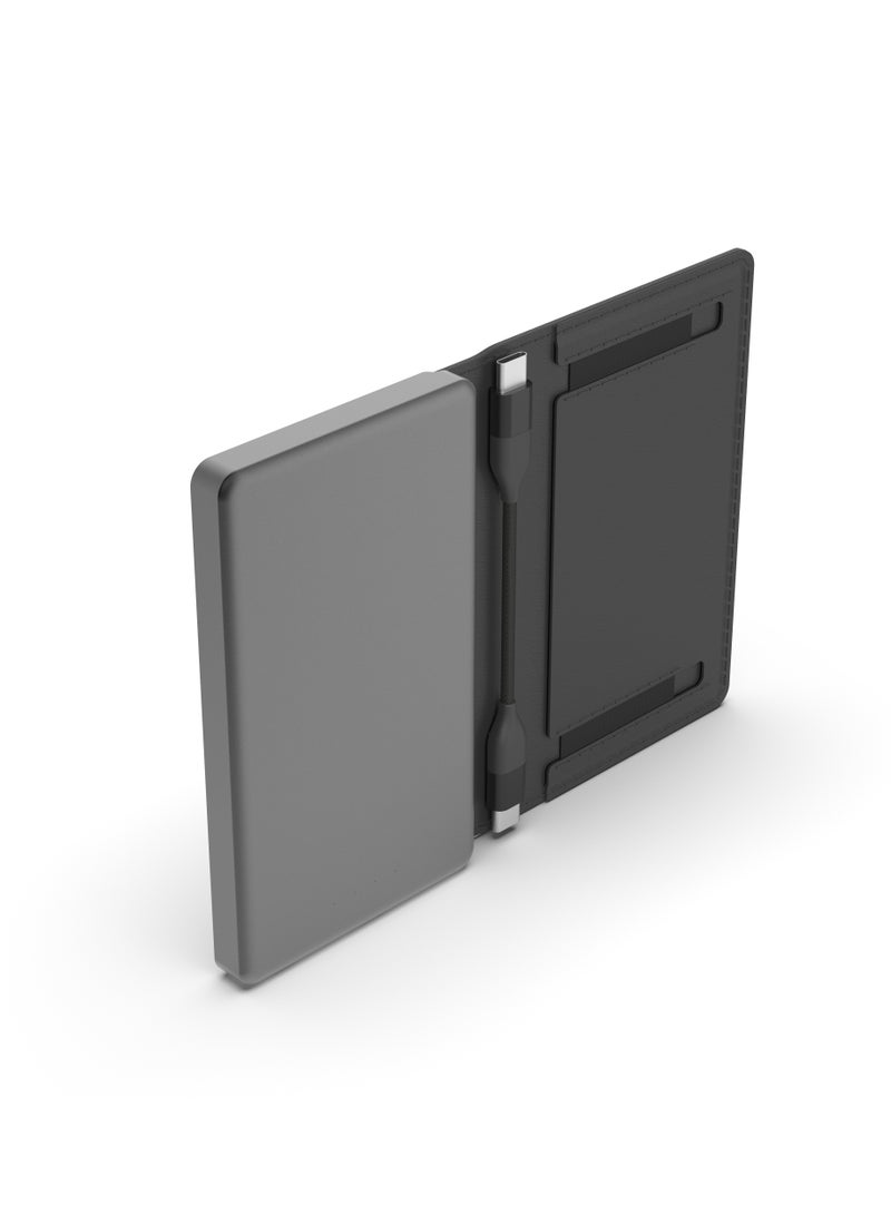 Vermont Portable 5000mAh Wallet Powerbank with Built-In Card Holder & Magnetic Type-C to C Cable Booktype / RFID Protection / Fast Charging / LED indicators / 3 Card Pocket / 6 Card Capacity - Black