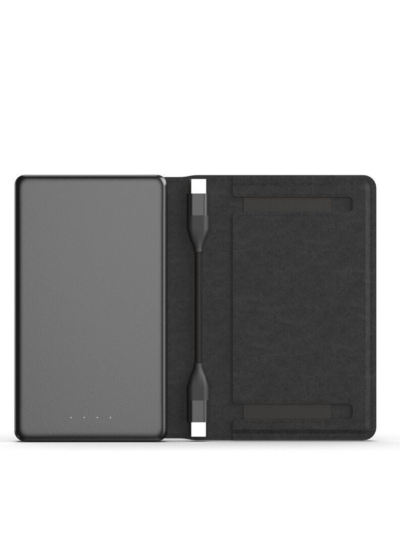 Vermont Portable 5000mAh Wallet Powerbank with Built-In Card Holder & Magnetic Type-C to C Cable Booktype / RFID Protection / Fast Charging / LED indicators / 3 Card Pocket / 6 Card Capacity - Black