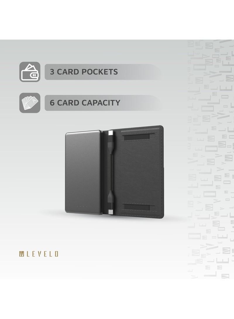 Vermont Portable 5000mAh Wallet Powerbank with Built-In Card Holder & Magnetic Type-C to C Cable Booktype / RFID Protection / Fast Charging / LED indicators / 3 Card Pocket / 6 Card Capacity - Black