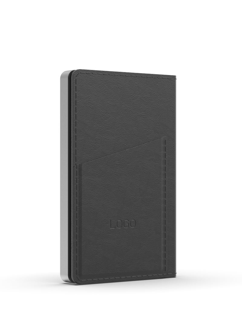 Vermont Portable 5000mAh Wallet Powerbank with Built-In Card Holder & Magnetic Type-C to C Cable Booktype / RFID Protection / Fast Charging / LED indicators / 3 Card Pocket / 6 Card Capacity - Black