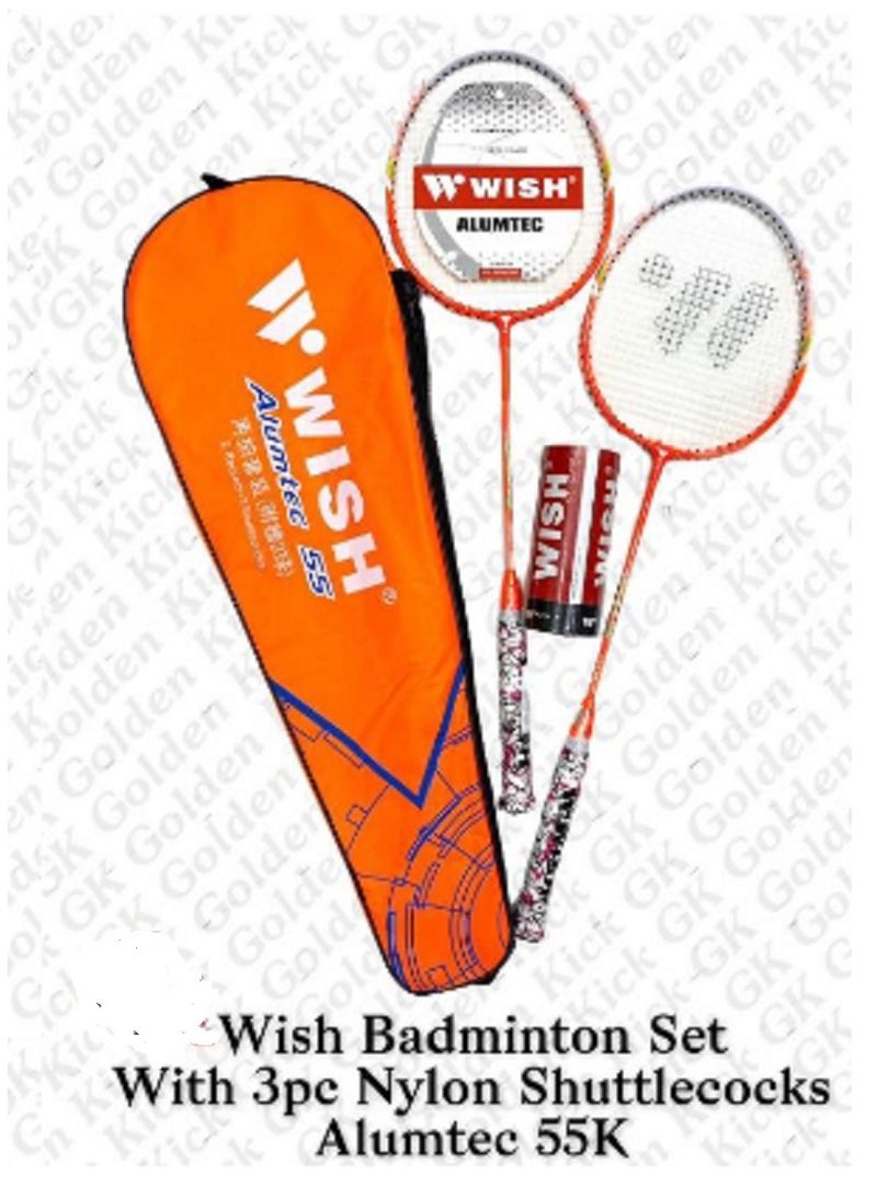 Wish Badminton Set With 3 Pcs Nylon Shuttlecocks Alumtec 55K