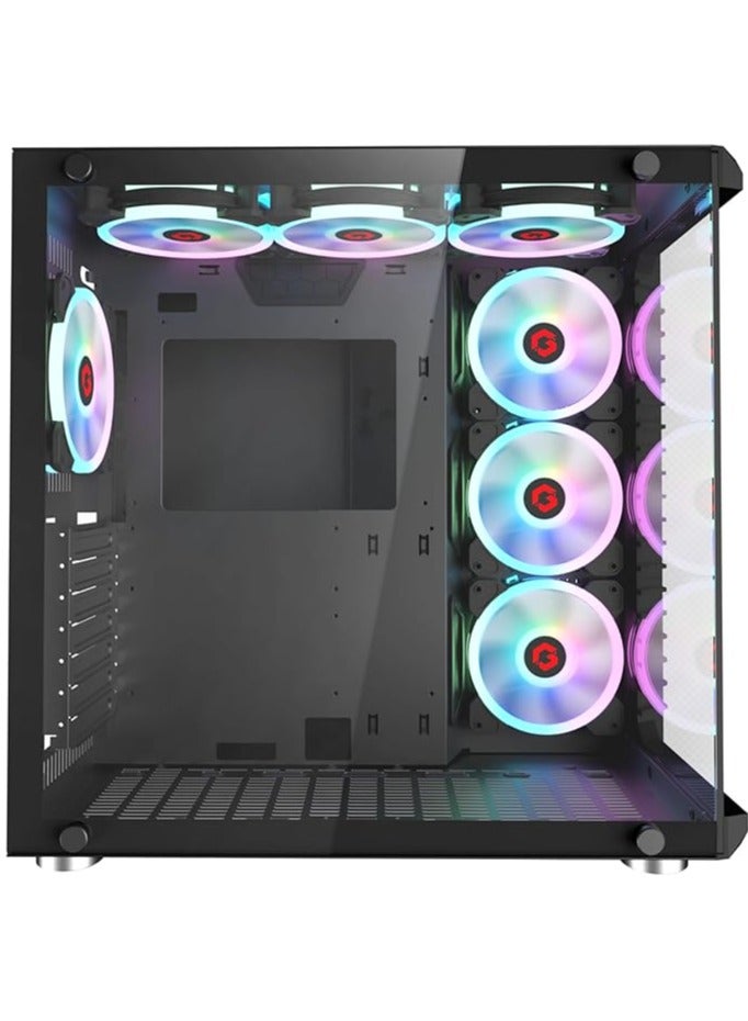 Emperor Midnight III Series Mid Tower PC Gaming Case 120mm ARGB+PWM Lighting Tempered Glass Pre Installed 7 RGB Cooling Fans Dust Filters Black