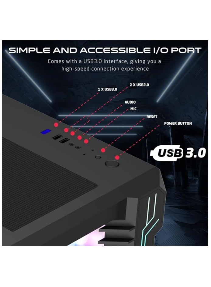 Emperor Midnight III Series Mid Tower PC Gaming Case 120mm ARGB+PWM Lighting Tempered Glass Pre Installed 7 RGB Cooling Fans Dust Filters Black