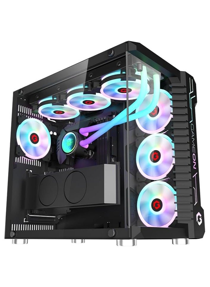 Emperor Midnight III Series Mid Tower PC Gaming Case 120mm ARGB+PWM Lighting Tempered Glass Pre Installed 7 RGB Cooling Fans Dust Filters Black