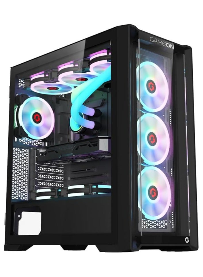 Vortex Midnight Series Mid Tower PC Gaming Case, ARGB+PWM Lighting, 0.8mm Tempered Glass Pre installed 4 RGB Fans Computer Case Dust Filters Black