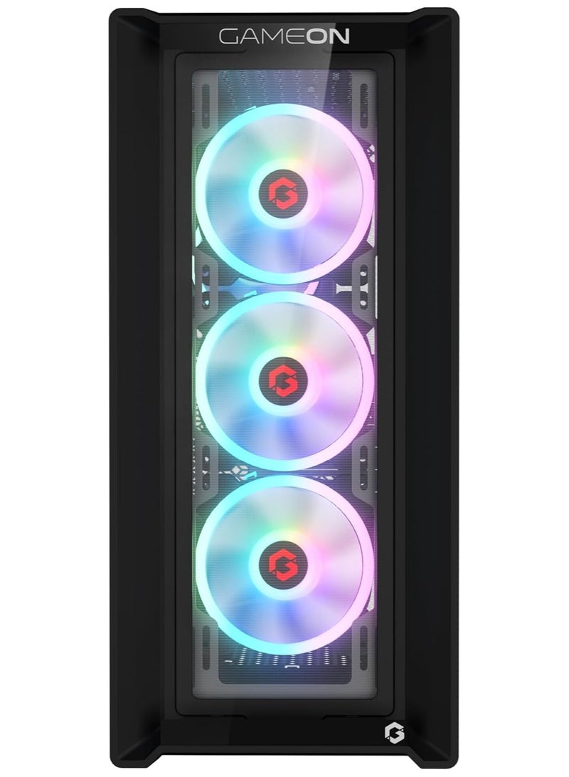 Vortex Midnight Series Mid Tower PC Gaming Case, ARGB+PWM Lighting, 0.8mm Tempered Glass Pre installed 4 RGB Fans Computer Case Dust Filters Black